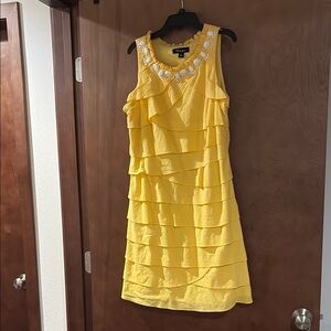 S.L. Fashions Yellow Ruffled Sheath Mini Dress